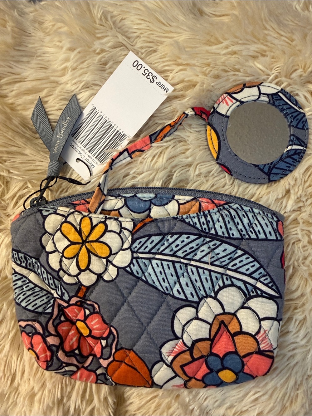 Vera Bradley Gray Quilted Floral Wristlet with Mirror